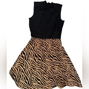 Black and Leopard Print Dress with Back Opening